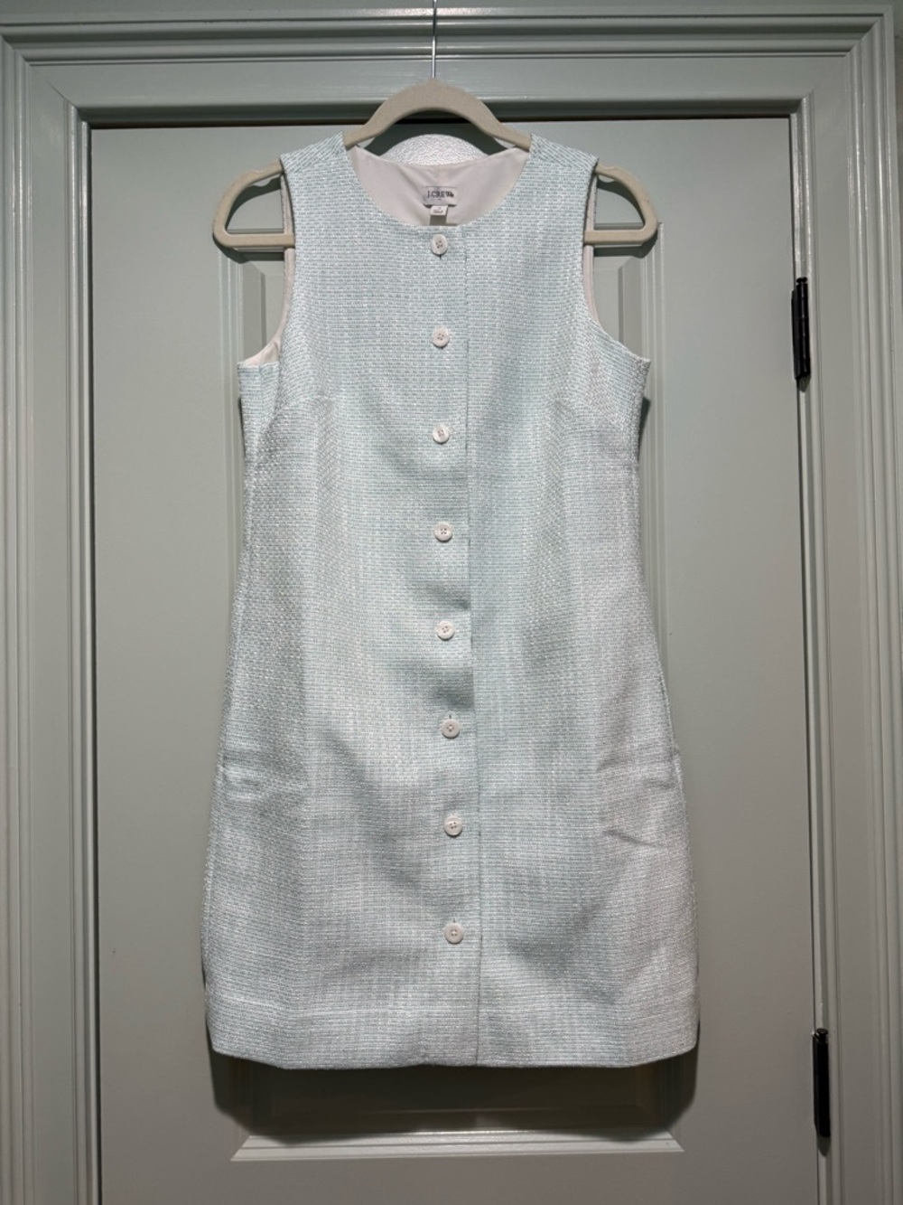J. Crew Sleeveless Pale Blue Tweed Button-Front Mini Dress